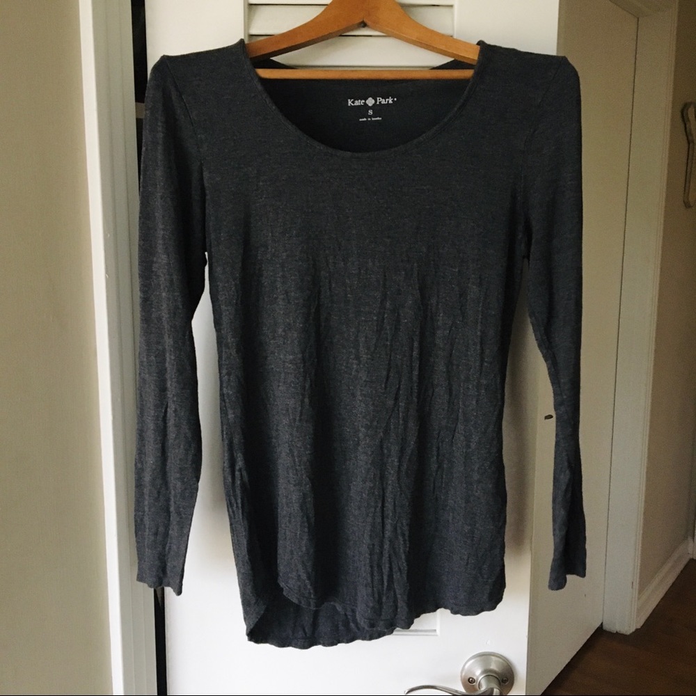 Kate Park Heathered Dark Gray Long Sleeve Top Sm